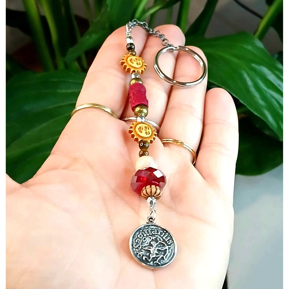 Sagittarius Beaded Key Chain, Zodiac Gemstone Crystal Bohemian